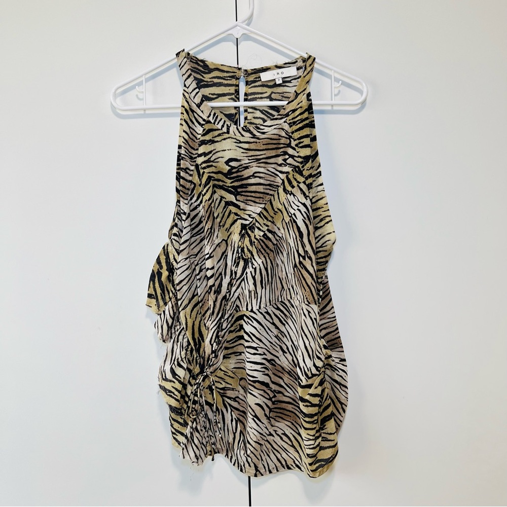 IRO Animal Tiger Zebra Print Ruched Silk Tank Top - 2